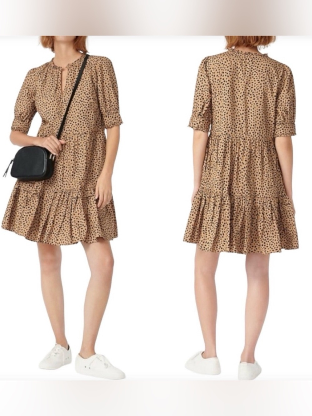 J. Crew Tan and Black Polka Dot Dress size M